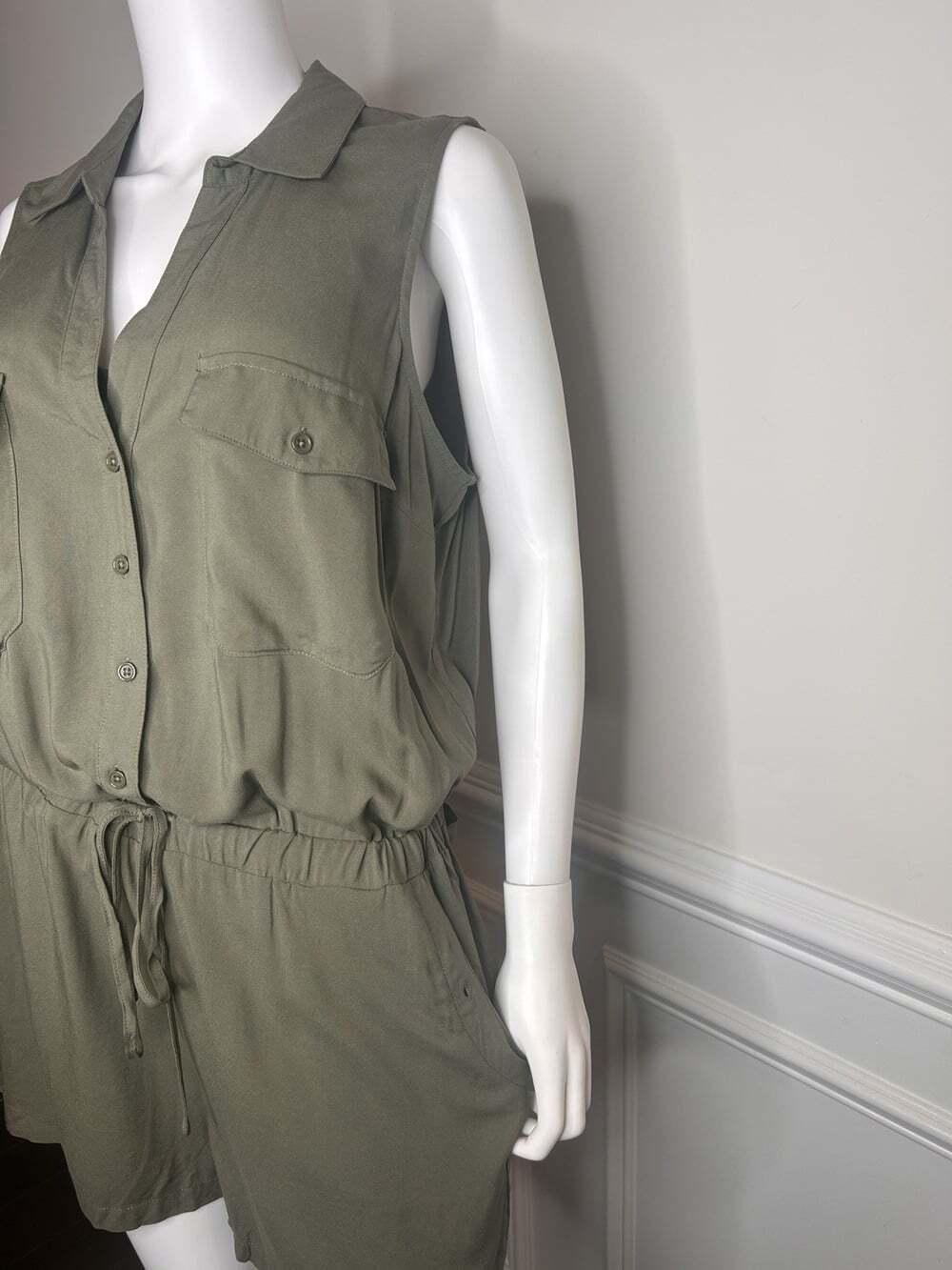 Lascana Sleeveless Drawstring Romper, Olive Green, Sz.12 - Picture 11 of 15
